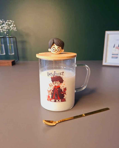 Whimsical Clear & Brown Cute Harry Potter Printed Glass Coffee Mug