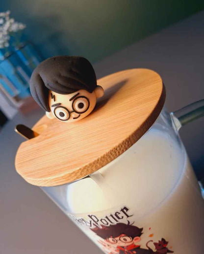 Whimsical Clear & Brown Cute Harry Potter Printed Glass Coffee Mug