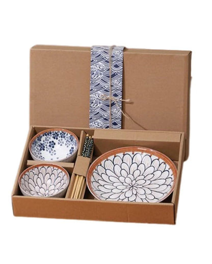 Porcelain Serving Bowls With Plate & Chopsticks Set