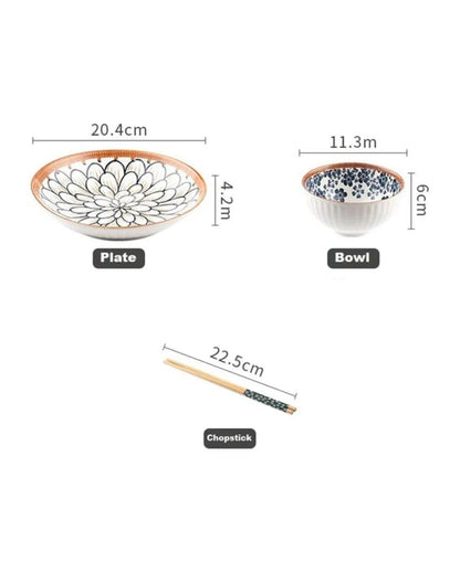 Porcelain Serving Bowls With Plate & Chopsticks Set