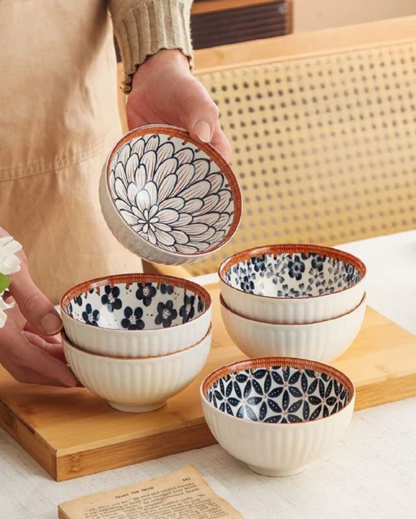 Unique Porcelain Serving Bowls | Set of 6 | 5 x 3 inches