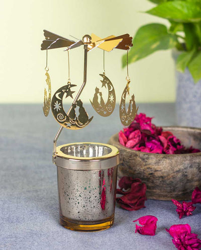 Moon Cat Rotating Candle Holder With Tea Light Stand