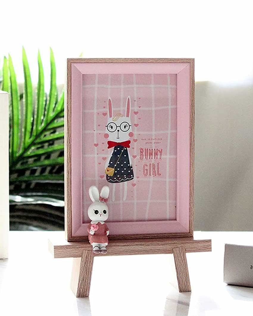 Pink Bunny Wooden Photo Frame With Rabbit