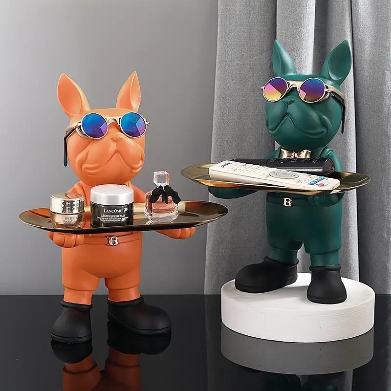 Unique Resin Dog With Tray Table Decor Orange