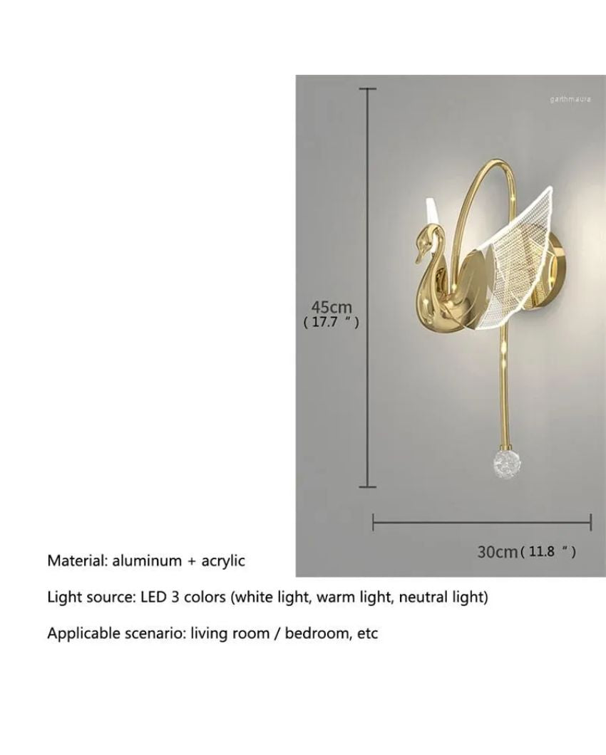 Swan Gold Design Indoor Metal & Acrylic Wall Light