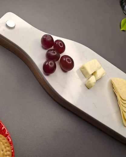 Sophisticated Brown & White Marble Board with Wooden Cheese Platter and Cutlery Combo | Pack of 4