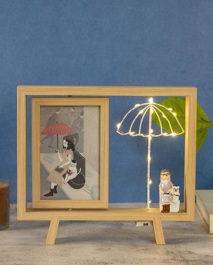 Umbrella Style Wooden Photo Frame With Dual Frame And Led Light | 10.23 x 9.44 inches