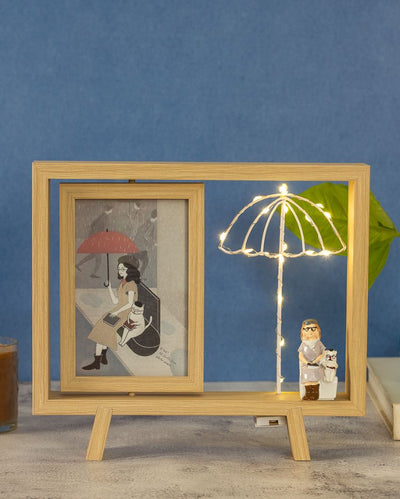 Umbrella Style Wooden Photo Frame With Dual Frame And Led Light | 10.23 x 9.44 inches