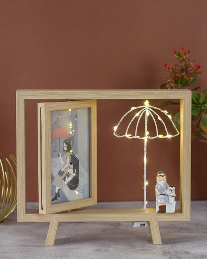 Umbrella Style Wooden Photo Frame With Dual Frame And Led Light | 10.23 x 9.44 inches
