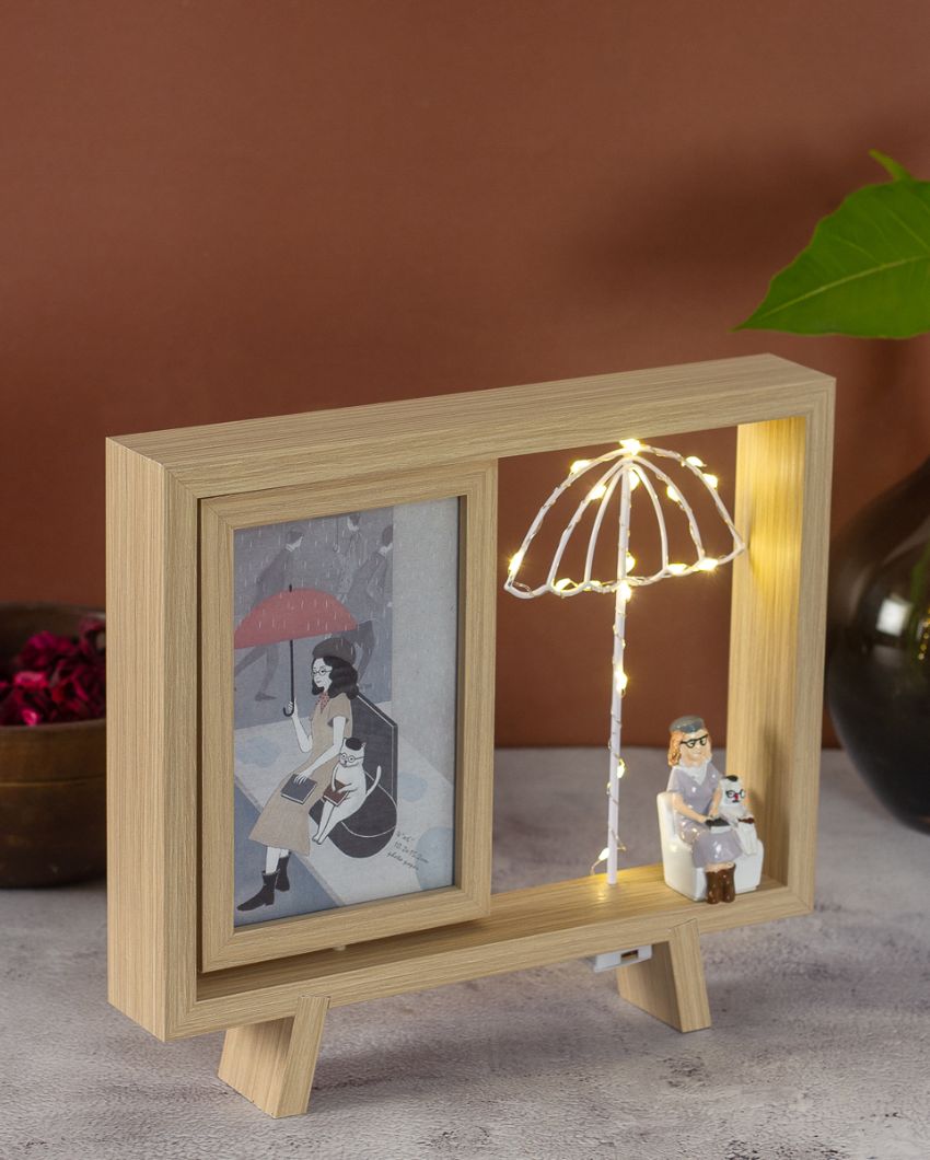 Umbrella Style Wooden Photo Frame With Dual Frame And Led Light | 10.23 x 9.44 inches