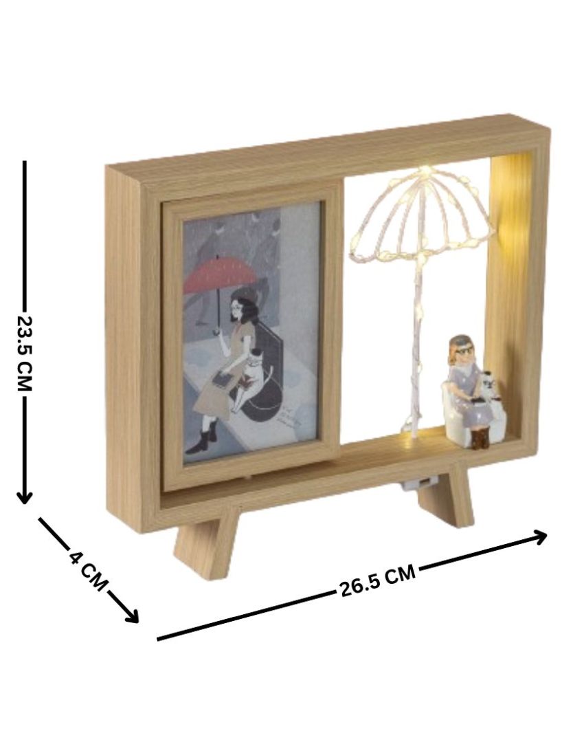 Umbrella Style Wooden Photo Frame With Dual Frame And Led Light | 10.23 x 9.44 inches