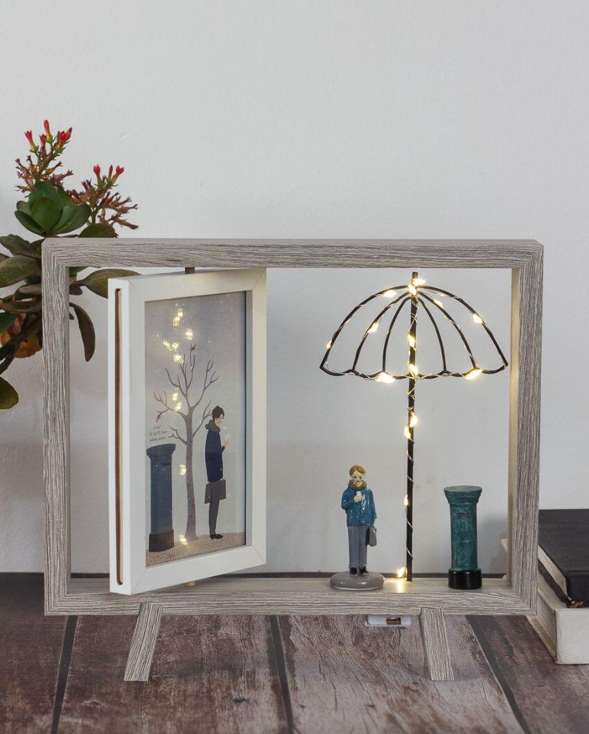 Umbrella Style Wooden Photo Frame With Dual Frame And Led Light | 10.23 x 9.44 inches