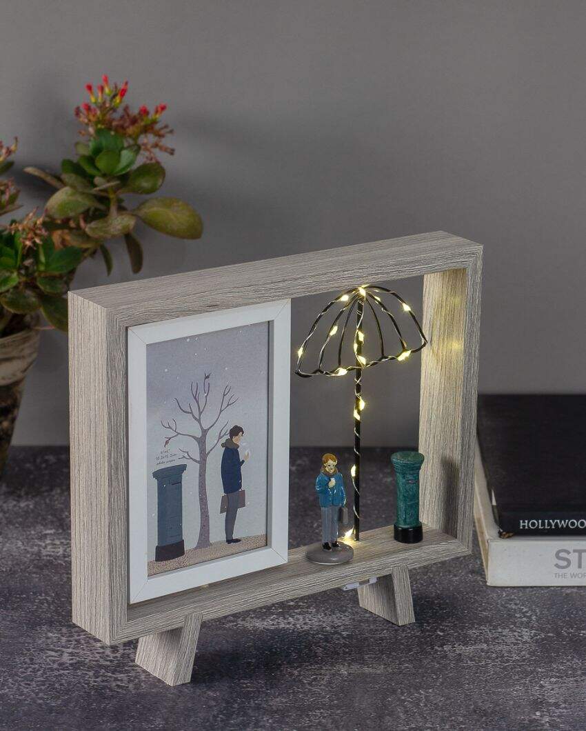 Umbrella Style Wooden Photo Frame With Dual Frame And Led Light | 10.23 x 9.44 inches