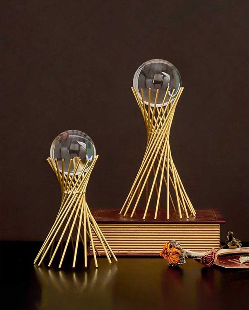 Decorative Crystal Nordic Luxury Golden Metal Stand 9 Inches