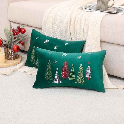 Cozy Velvet Tree Embroidery Green Pillows with Filler | Set of 2 | 6 x 10 inches