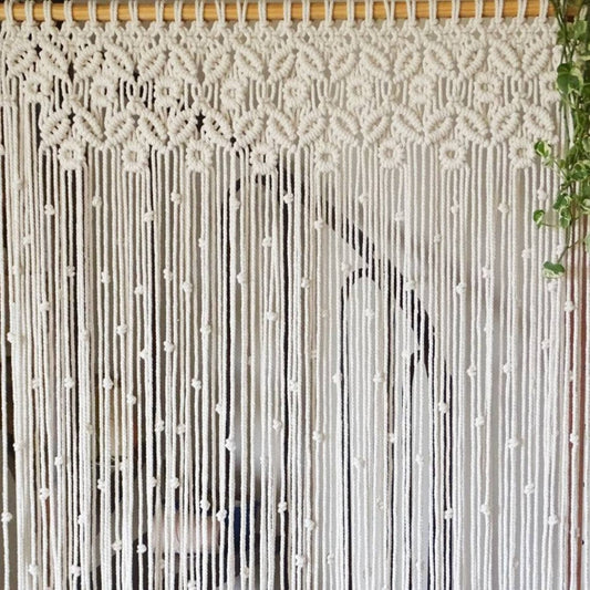 Boho Macrame Rope Curtain with Leaves and Circles design | 7 ft x 4 ft