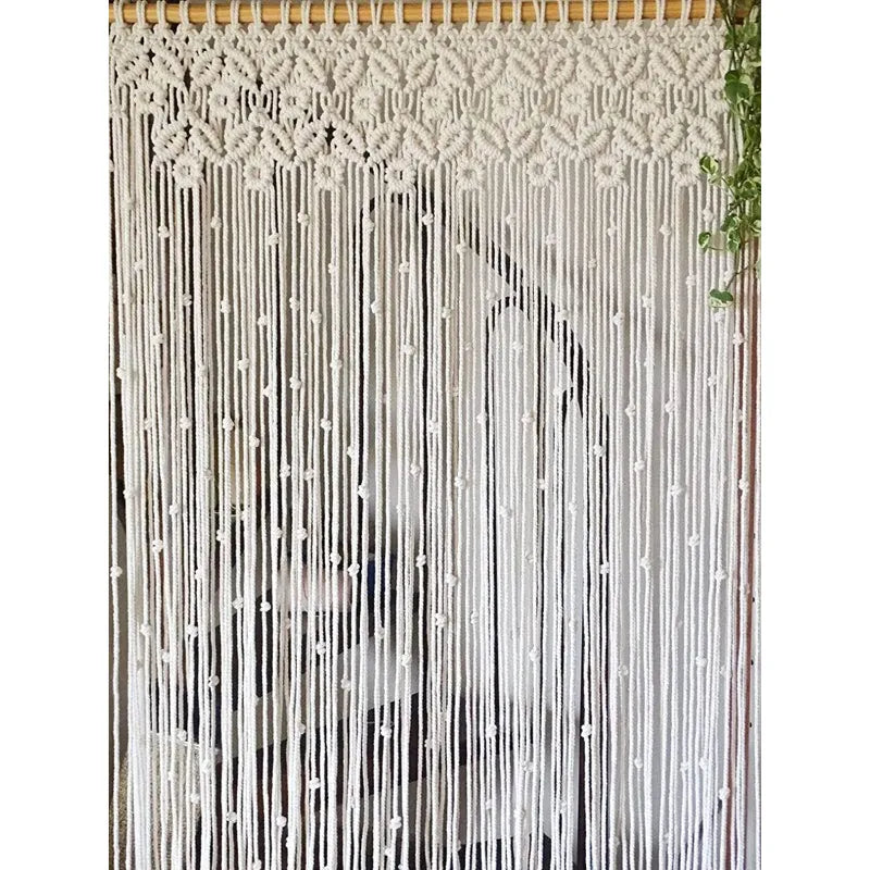 Boho Macrame Rope Curtain with Leaves and Circles design | 7 ft x 4 ft