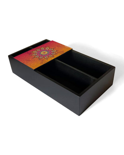 Elegant Mandala Design Black Cutlery Holder | 9 x 5 x 2 inches