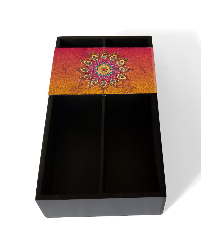 Elegant Mandala Design Black Cutlery Holder | 9 x 5 x 2 inches