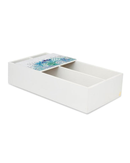 Creative Abstract Flowers Design White Cutlery Holder | 9 x 5 x 2 inches