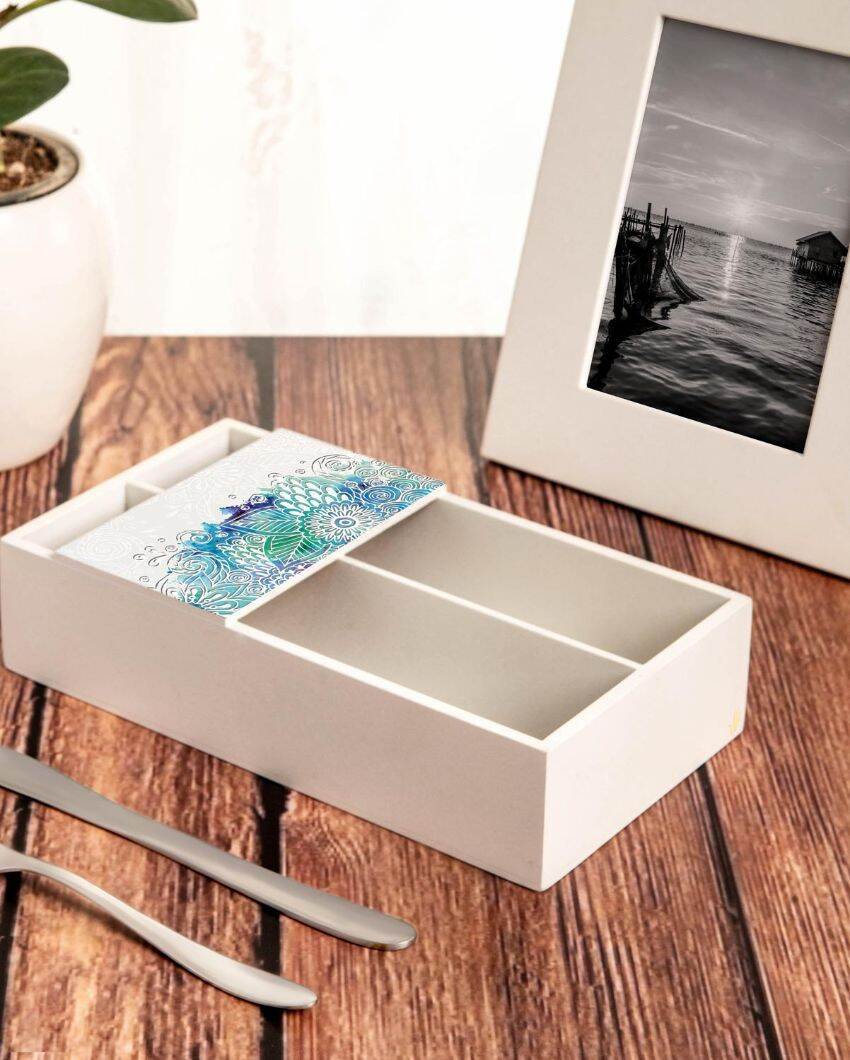 Creative Abstract Flowers Design White Cutlery Holder | 9 x 5 x 2 inches