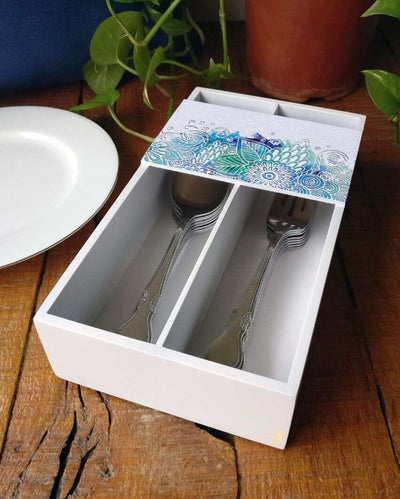 Creative Abstract Flowers Design White Cutlery Holder | 9 x 5 x 2 inches