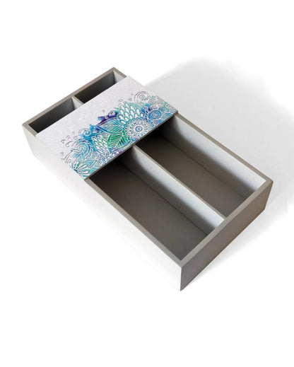 Creative Abstract Flowers Design White Cutlery Holder | 9 x 5 x 2 inches