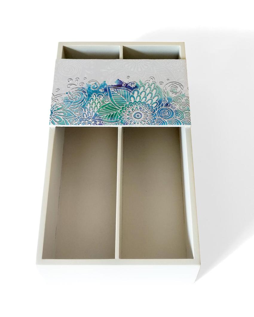 Creative Abstract Flowers Design White Cutlery Holder | 9 x 5 x 2 inches