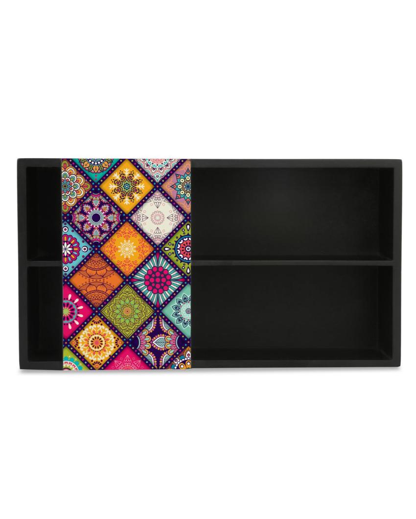 Classic Mandala Design Black Cutlery Holder | 9 x 5 x 2 inches