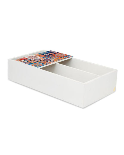 Charming Floral Tiles Design White Cutlery Holder | 9 x 5 x 2 inches