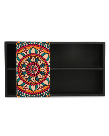 Vibrant Red Mandala Design Black Cutlery Holder | 9 x 5 x 2 inches