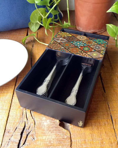 Modern Diamond Design Black Cutlery Holder | 9 x 5 x 2 inches