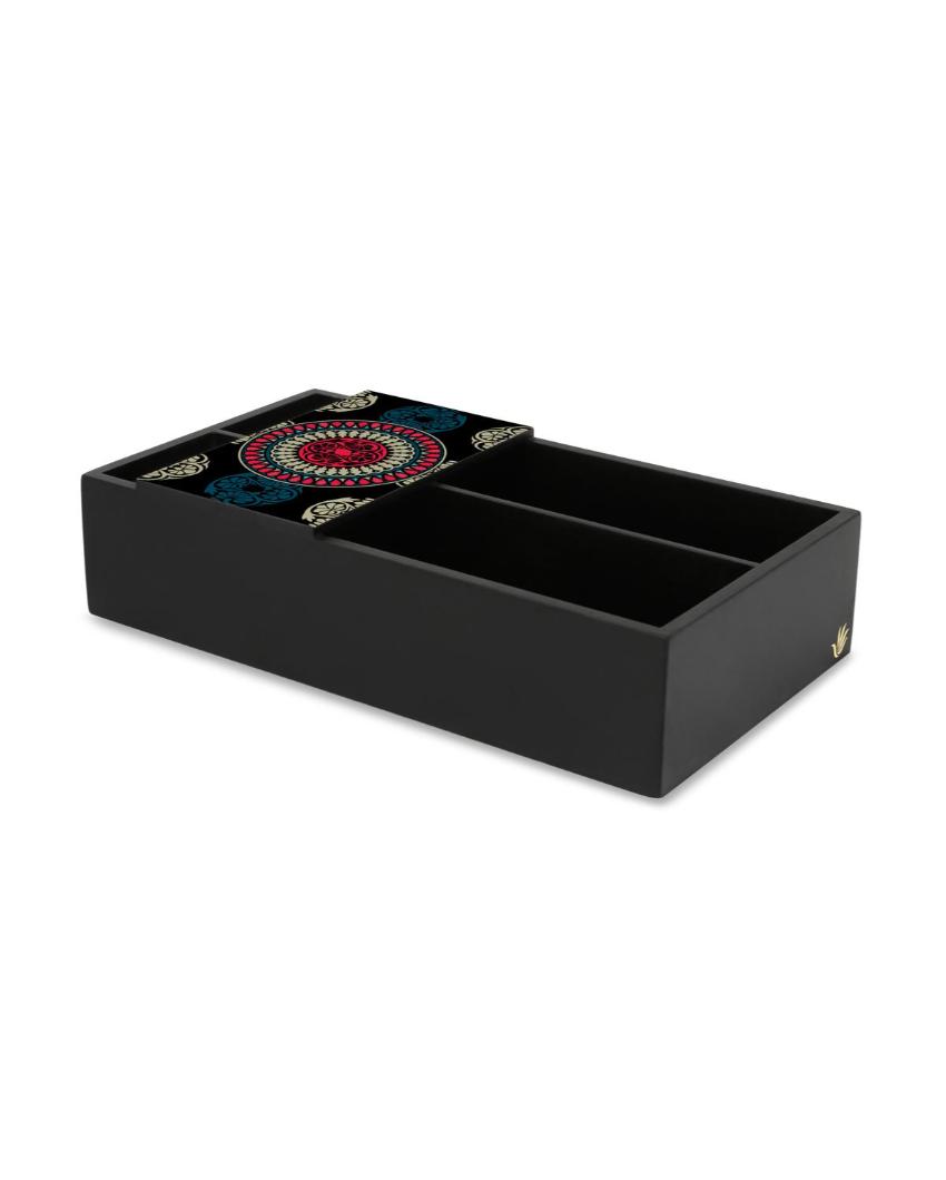 Timeless Mandala Design Black Cutlery Holder | 9 x 5 x 2 inches