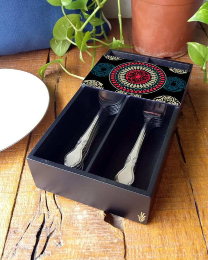 Timeless Mandala Design Black Cutlery Holder | 9 x 5 x 2 inches