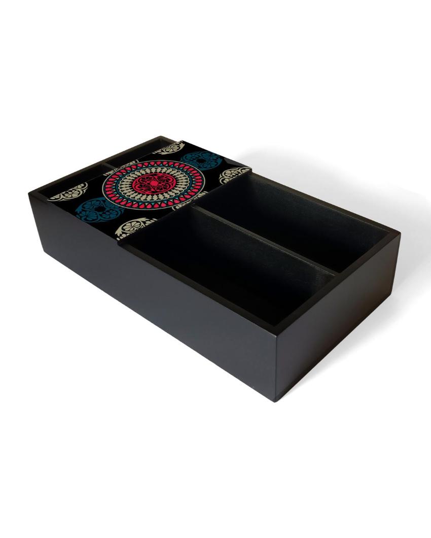 Timeless Mandala Design Black Cutlery Holder | 9 x 5 x 2 inches