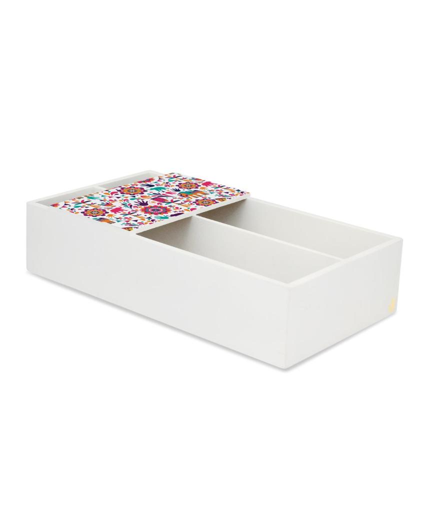 Traditional India Design White Cutlery Holder | 9 x 5 x 2 inches