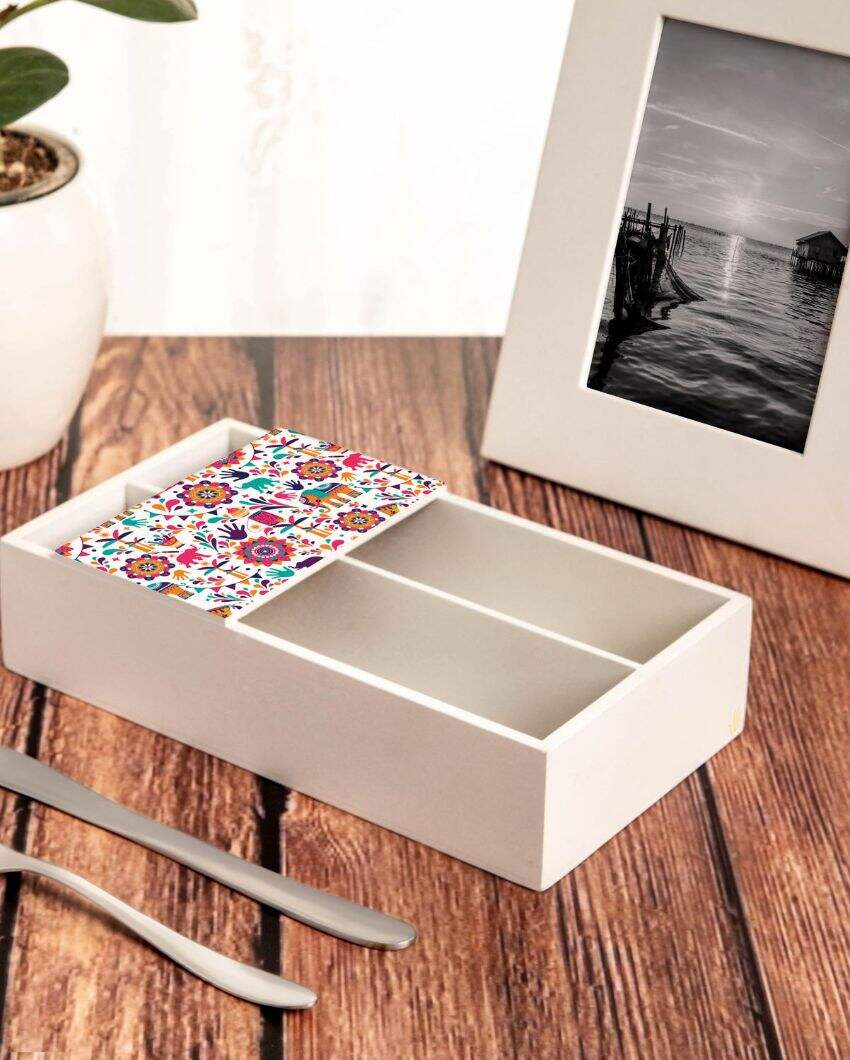 Traditional India Design White Cutlery Holder | 9 x 5 x 2 inches