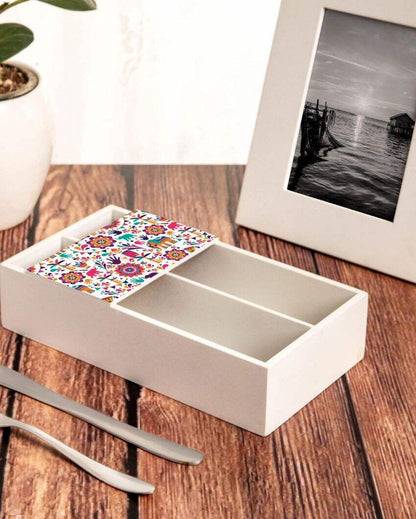 Traditional India Design White Cutlery Holder | 9 x 5 x 2 inches