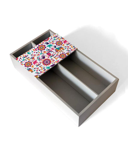 Traditional India Design White Cutlery Holder | 9 x 5 x 2 inches