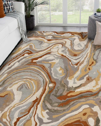 Beige Abstract Pattern Hand Tufted Carpet