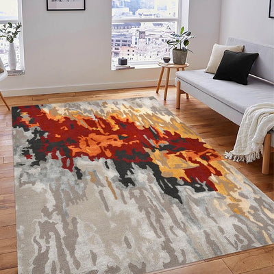 Off White Abstract Pattern Hand Tufted Carpet