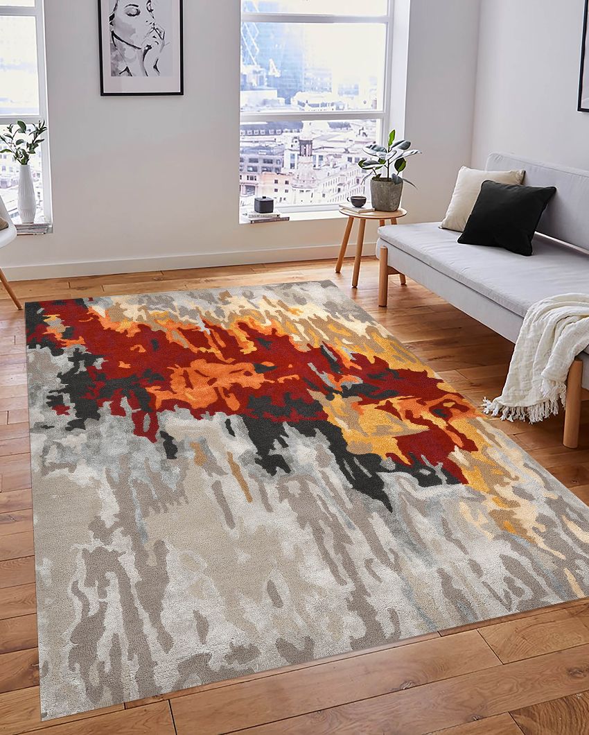 Off White Abstract Pattern Hand Tufted Carpet