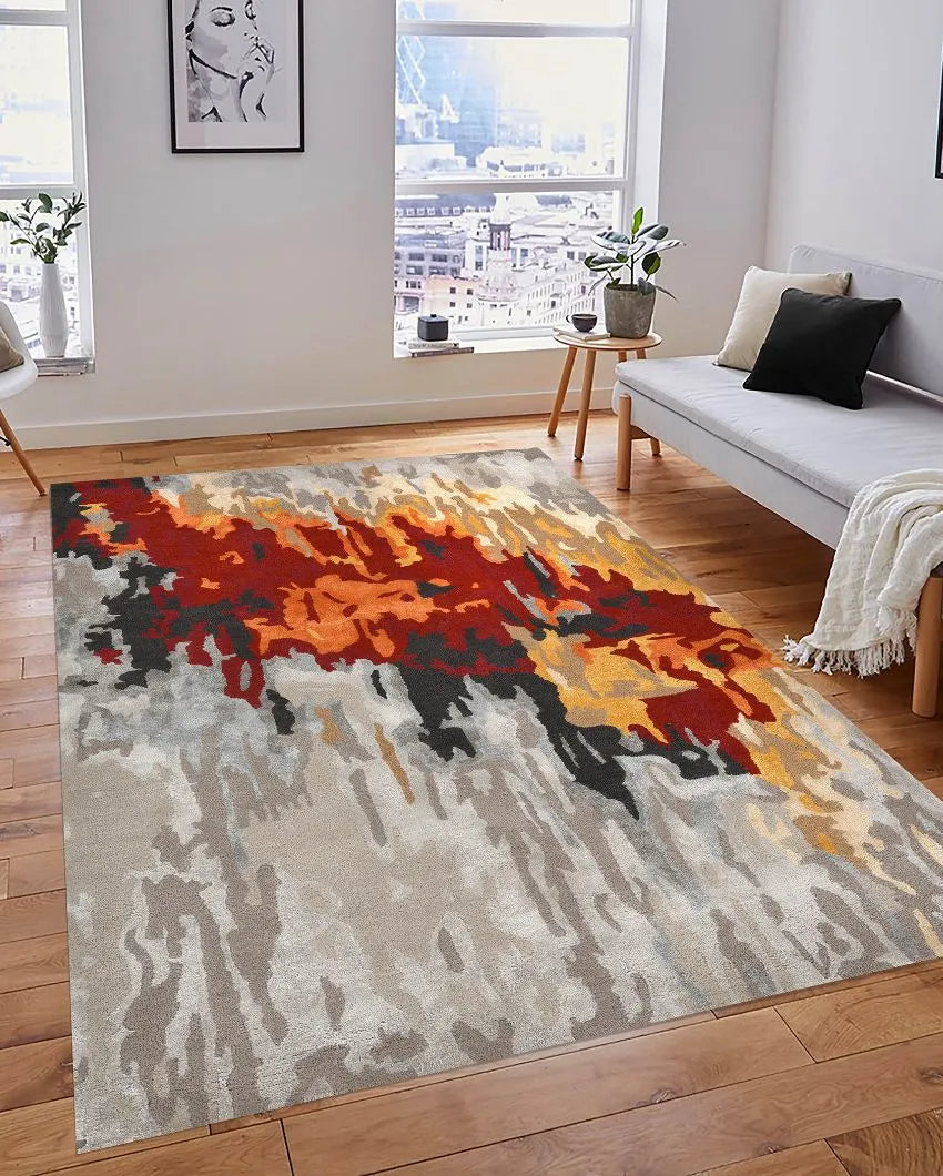 Off White Abstract Pattern Hand Tufted Carpet