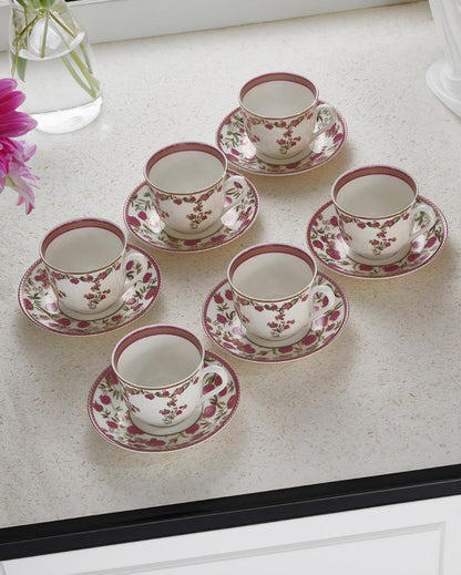 Pom Passion 24K Gold Plated Tea Cup & Saucer Set | Set of 6 | 4 x 3 inches