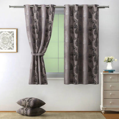 Grey Floral Design Polyester Curtains | Set of 2 | 5ft , 7ft , 9ft