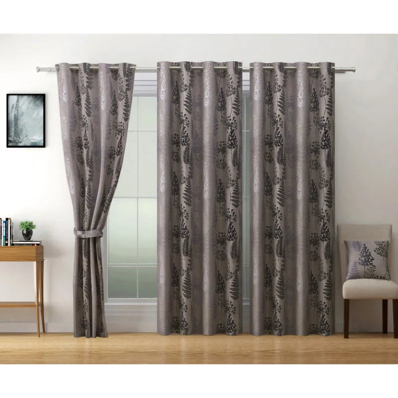 Grey Polyster 80% Blackout Floral Design |5 Ft, 7 Ft, 9 Ft | Set of 2 Door(7ft)