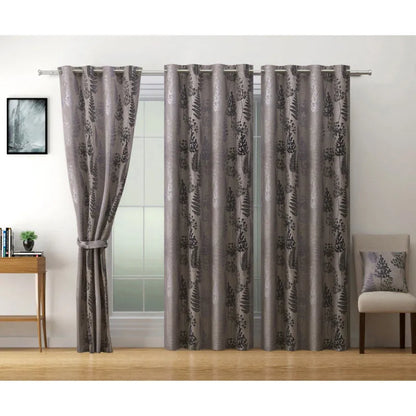 Grey Polyster 80% Blackout Floral Design |5 Ft, 7 Ft, 9 Ft | Set of 2 Door(7ft)