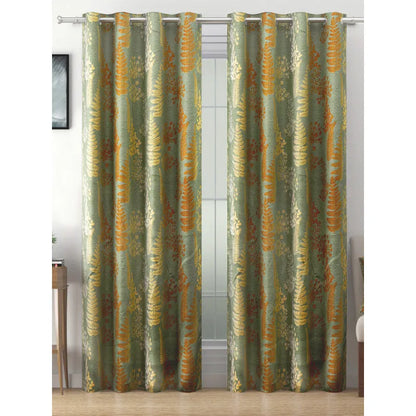 Gold Polyster 80% Blackout Floral Design | 5 Ft, 7 Ft, 9 Ft | Set of 2 Door(7ft)