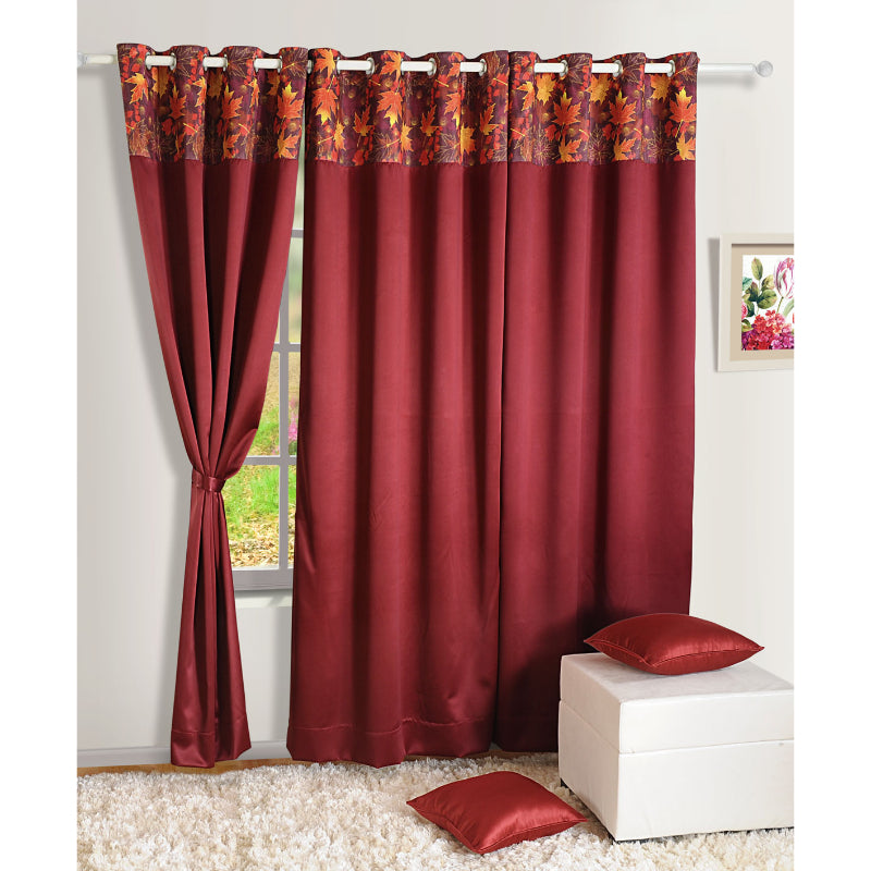 Maroon Polyster Blackout Solid Leaf Design | 5 Ft, 7 Ft, 9 Ft | Set of 2 Door(7ft)