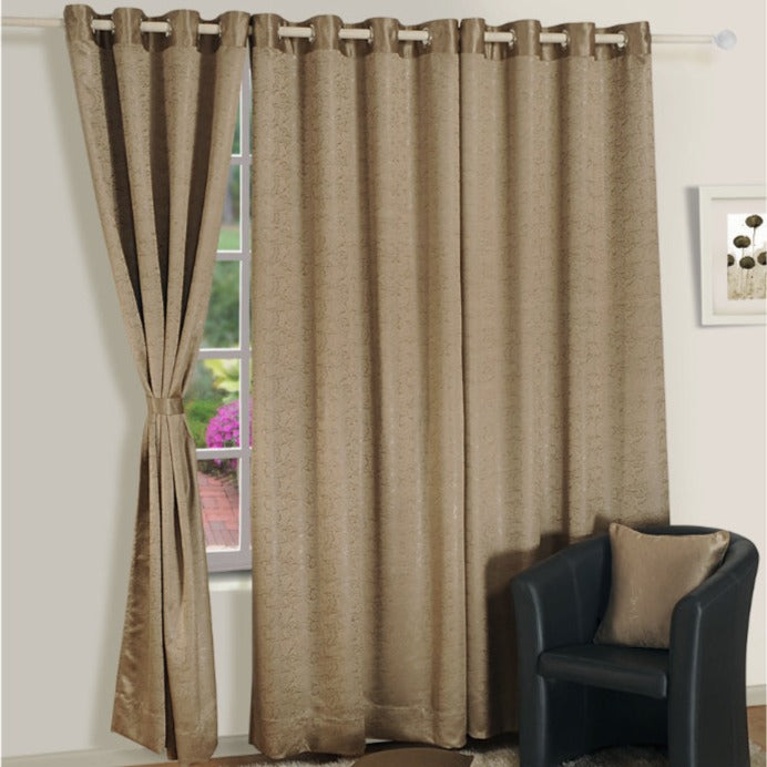 Light Brown Ethnic Motif Design Polyester Curtains | Set of 2 | 5 ft, 7.5 ft, 9 ft